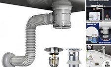 Bathroom Sink Drain Kit with Flexible Expandable Pipe: With Overflow Chrome