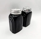 McKee Black Depression Glass Range Salt & Pepper Shakers 4 1/4" Arch