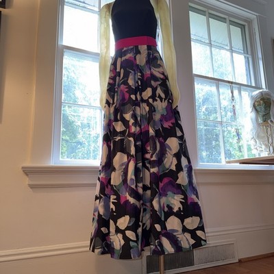 ELIZA J Black Purple Pink Gray Flower Print Sleeveless Ball Gown Formal Dress 2