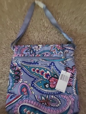 Vera Bradley Lighten Up Slim Crossbody in Kona Paisley Water Repel Blue Flower 