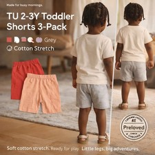 TU Toddler Shorts Set | UK2/3 | Red Peach Grey | 100% Cotton Stretchy | Soft