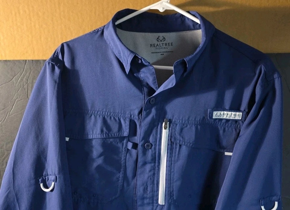 Realtree Fishing Shirt Mens M Long Sleeve Button Down Shirt Navy Blue Medium  - Image 3 of 4