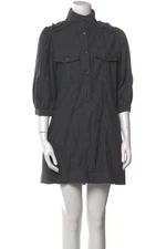 G Label By Goop Mock Neck Utility Dress Womens 4 Half Sleeve Gray Brushed Twill