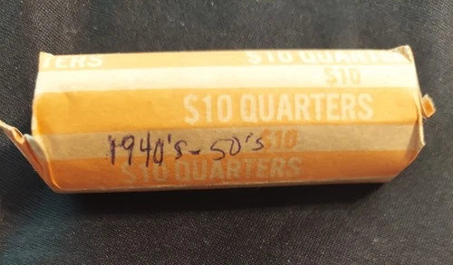 1 Roll of Washington silver quarters, 40 coins total, 1940's & 1950's