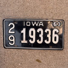 1963 Iowa License Plate Auto Tag Garage Decor Vintage 29 19336