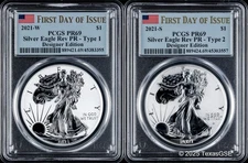 2021 Silver Amer Eagle Reverse Proof Designer Edition 2 Coin Set PCGS PR69 FDI