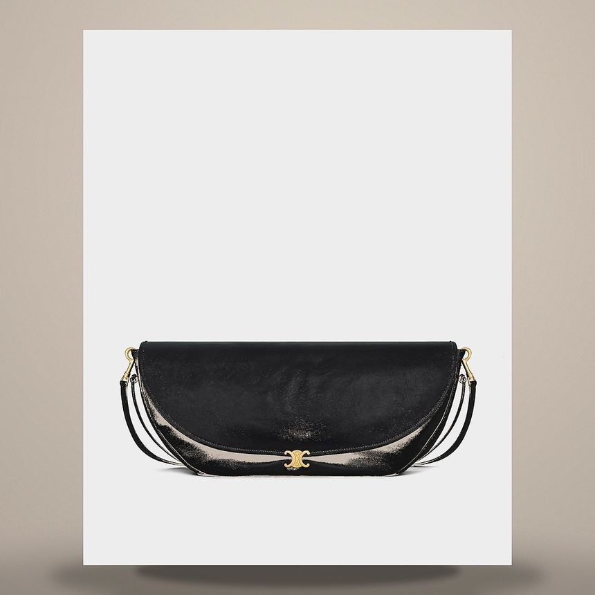Celine Half Moon Soft Triomphe Bag - Shiny Lamb Black 158501364 [U]