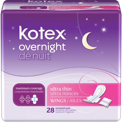 Kotex Overnight Ultra Thin Maximum Coverage with wings -  28 ct