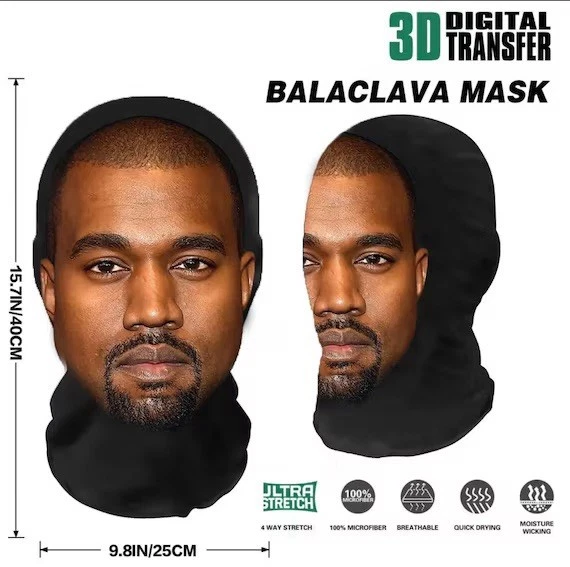 Kanye West Face Mask Ye Celebrity Realistic Mesh Full Head Shiesty Balaclava Fun - Image 1 of 4