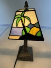 Vintage Tiffany-STYLE Palm Tree Stained Glass Desk Lamp Deco 13”