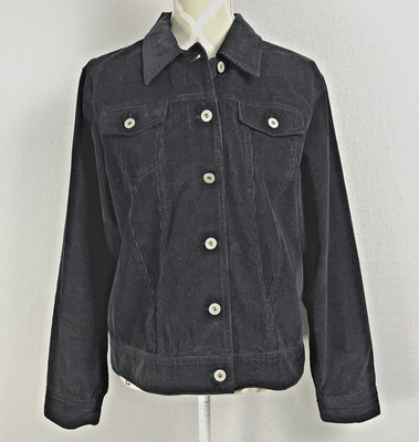 NORTHERN REFLECTIONS Womens Size L Black Corduroy Trucker Jacket Cotton Button
