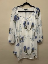 Yours Clothing Blue / White Tulip Floral Chiffon Tunic Tie Neck Size 26-28