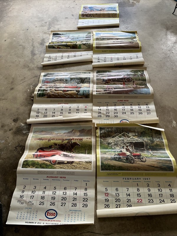 Lot Of 7- 1967 & 70 Esso Gasoline Ad Calendar Pages Humble Oil & Refining   Co.