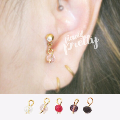 20g 16g crystal dangle chain cartilage earring rose gold helix tragus