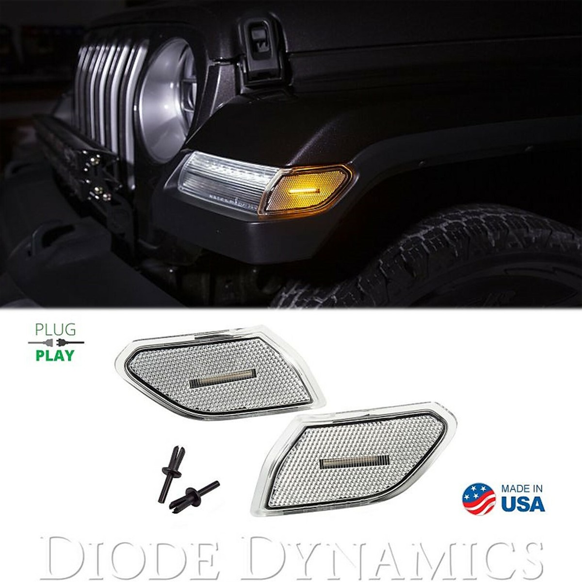 Diode Dynamics Clear LED Sidemarker Lenses For 18-21 Jeep Wrangler
