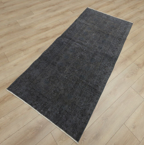 Gray Runner Turkish Distressed Handmade Rug Overdyed Boho Hallway Carpet 3x7ft