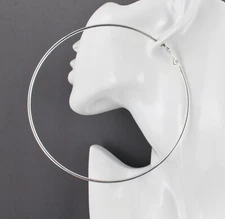 Silver hoop earrings Big Huge Giant 4.25" wide thin 2mm wire hoops leverback