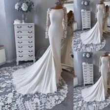Wedding Dresses Mermaid Long Sleeve Scoop Neck Full Lace White Ivory Bridal Gown