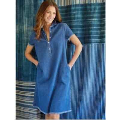 J.Mclaughlin Jones Frayed Edge Denim Short Sleeve Shift Dress, Womens, S, Denim