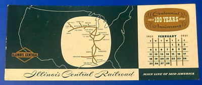 Feb. 1951 Illinois Central Railroad Centennial Route Map