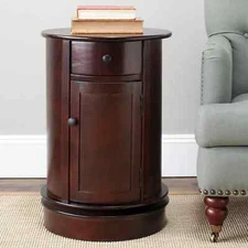 Drum End Table W Storage Round Bed End Side Accent Unique Chest Small Spaces New