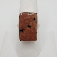 Brown Spotted Stone Ring .925 Sterling Silver Size 9 - RS145