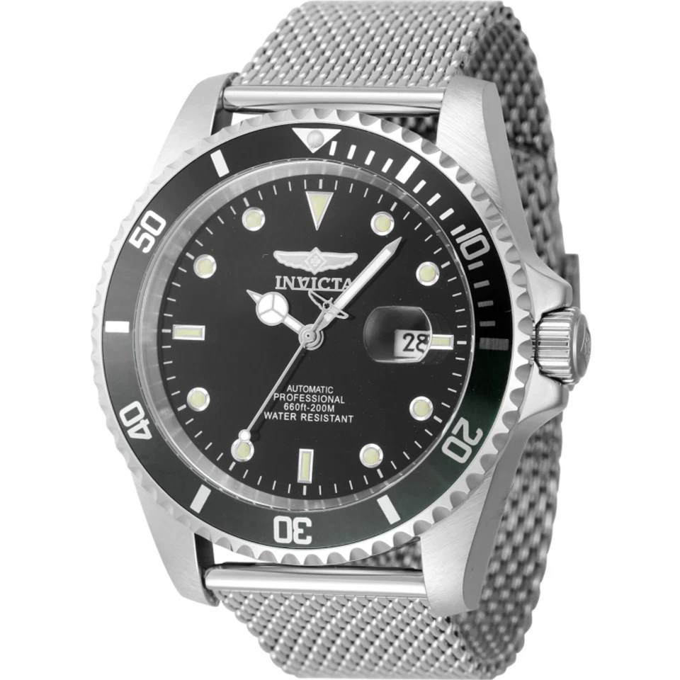 Reloj Hombre Invicta Pro Diver Automático Esfera Negra Tono Plata Pulsera 47964