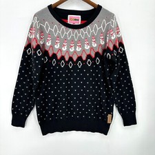 Tipsy Elves Ugly Sweater Womens Pullover Swooping Snowman Black Gray L