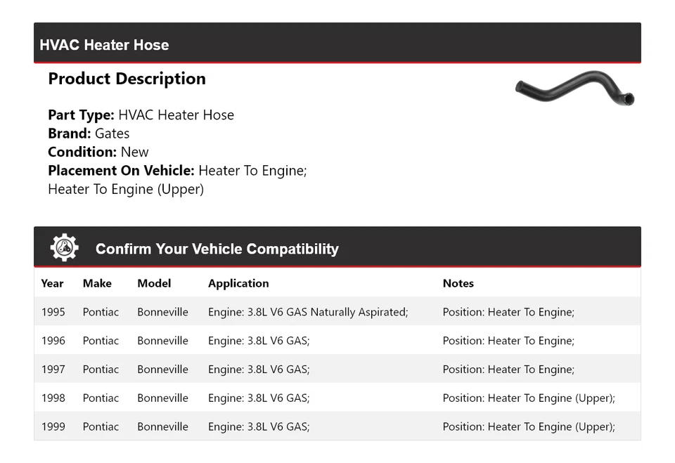 Puertas de manguera de calefacción de climatización para Pontiac Bonneville 1995-1999 1996 1997 1998 Foto 2 de 4