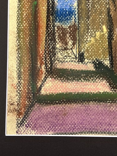 Impressionism Pastel Drawing 14x11” Architectural Street Scene Mykonos Greece - Picture 3 of 12