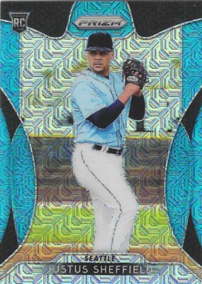 JUSTUS SHEFFIELD 2019 PANINI PRIZM BLUE MOJO ROOKIE #7 SERIAL #27