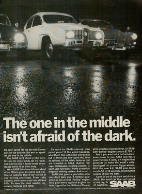 1967 SAAB Isn't Afraid of the Dark Rain Cross Winds Icy Roads VINTAGE PRINT AD