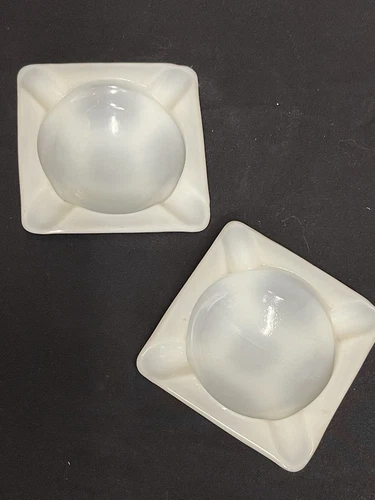 Pair of vintage milk glass ashtrays small 3.25 in square MINT