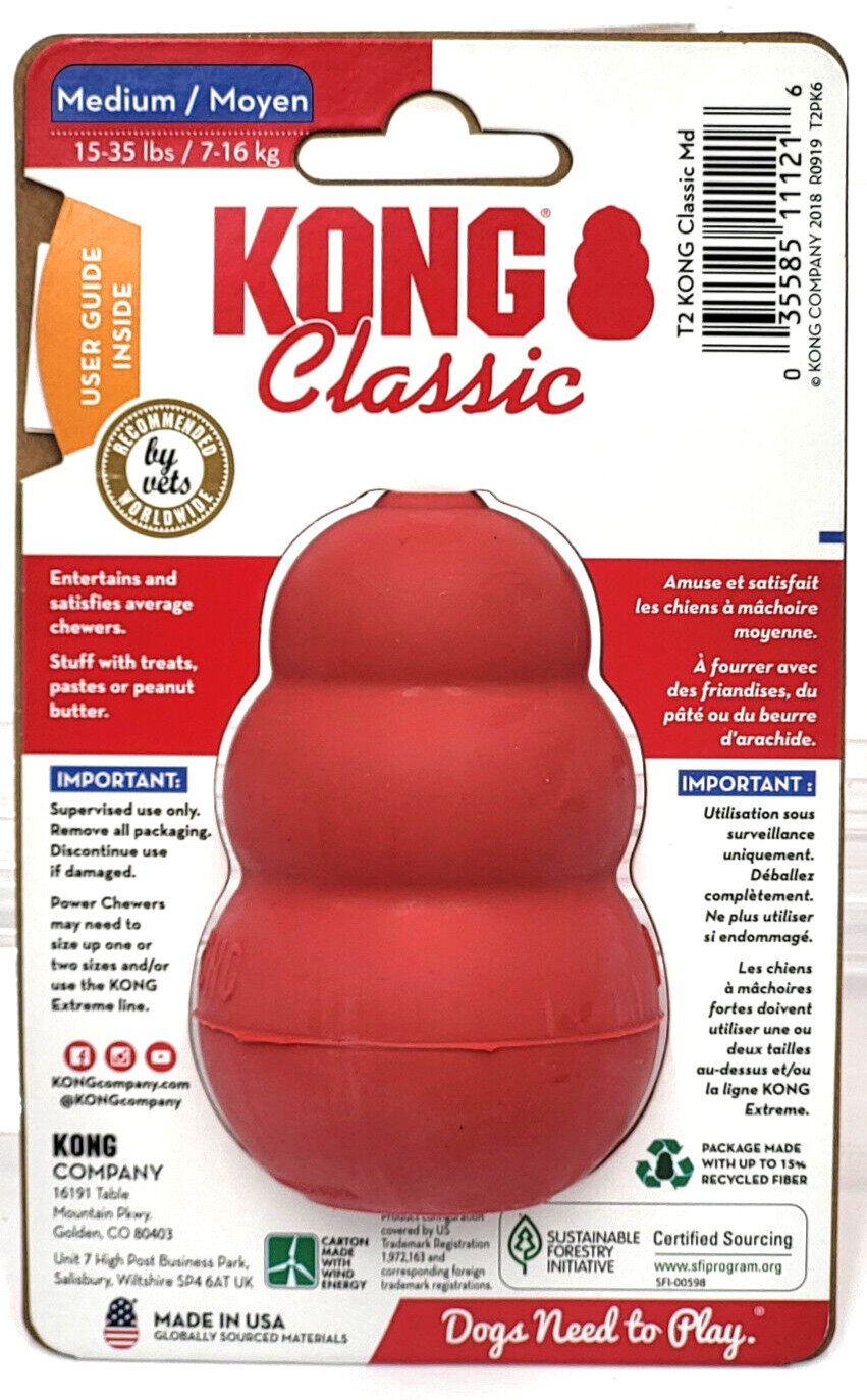 KONG Classic Medium Durable Rubber Treat Stuffable Fetch & Chew Dog Toy 3.5x2.25