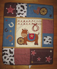 Baby Quilt Blanket Western Pony Country Star Blue Brown Plaid
