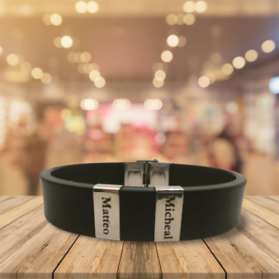 Bracciale Uomo In Pelle Personalizzato Con Nome Inciso - Regalo Per Padre, Figlio, Fidanzato - Confezione Velluto