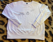 Romwe White long-sleeve cotton pullover printed with dinosaurs Medium