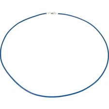 Leather Cord Necklace Silver Clasp Blue Jewelry 16"