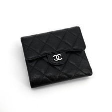 Chanel Classic Caviar Black Logo Wallet