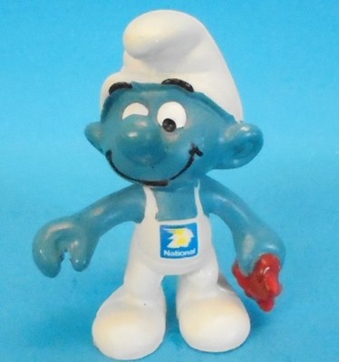 WERBE Schlumpf TANKWART mit Aufdruck NATIONAL Schleich promo Werbung pub