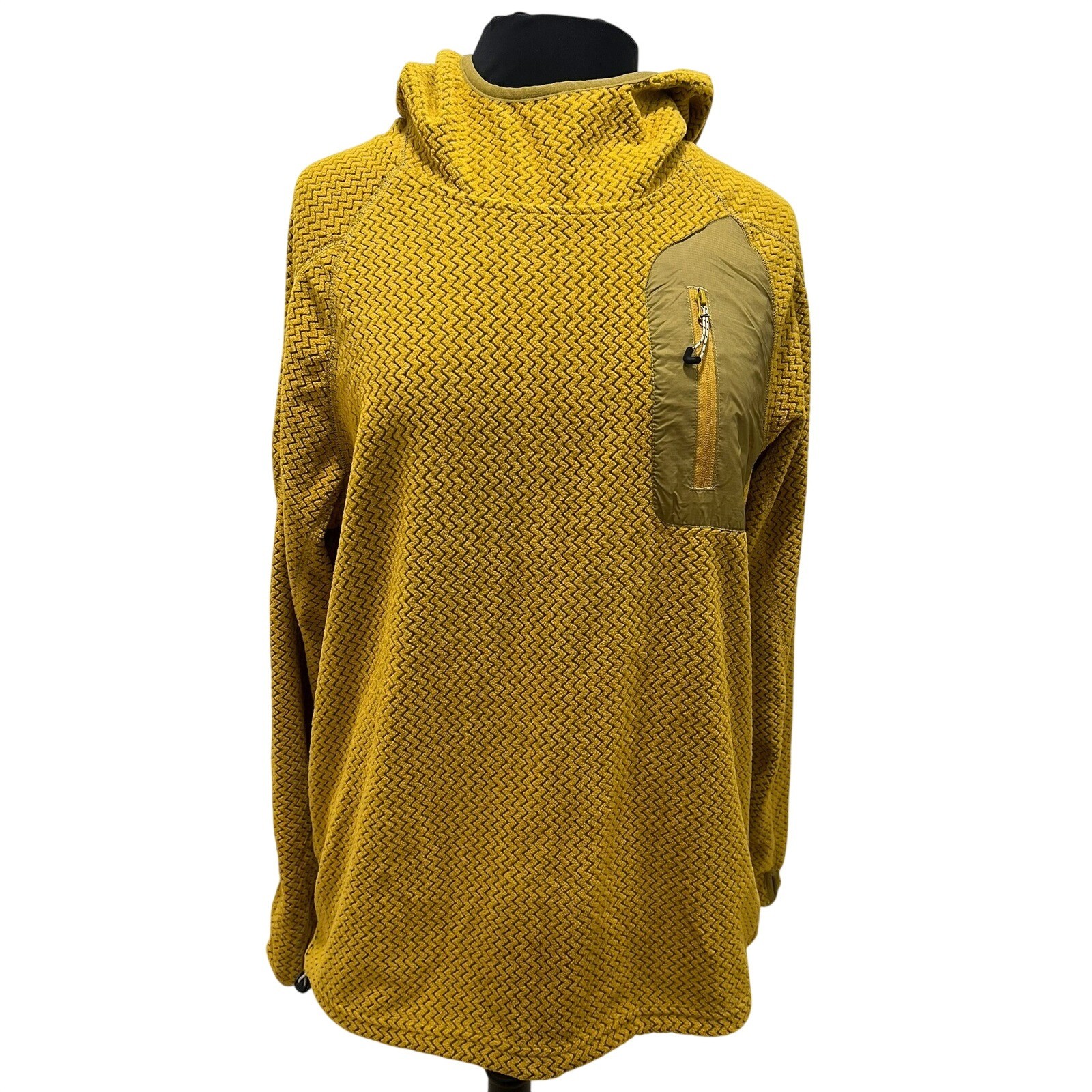 Textured Zig-Zag Fleece Scuba Hoodie Mustard Yellow Technical Mid-Layer Medium