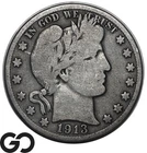 1913-D Barber Half Dollar, Full Rims, Denver Issue