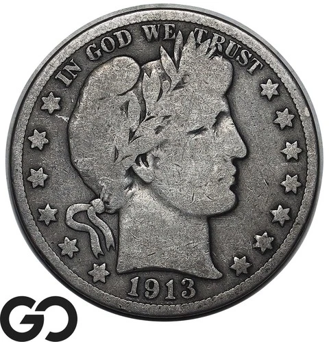 1913-D Barber Half Dollar, Full Rims, Denver Issue