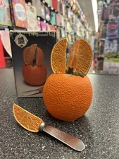 Vintage Fruit Shaped Charcuterie Spreaders Set Of 4 Knifes & Orange Holder NEW