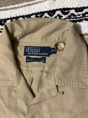 Vintage Polo Ralph Lauren Shirt Beige Caldwell Loop Collar Silk