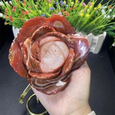 1.7LB 4.6" Red Sardonyx Agate Flower Carved Heal Crystal Quartz +stand