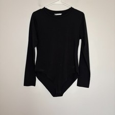 MANGOPOP NEW Bodysuit Womens L Long Sleeve Snap Closure Stretch Crew Neck