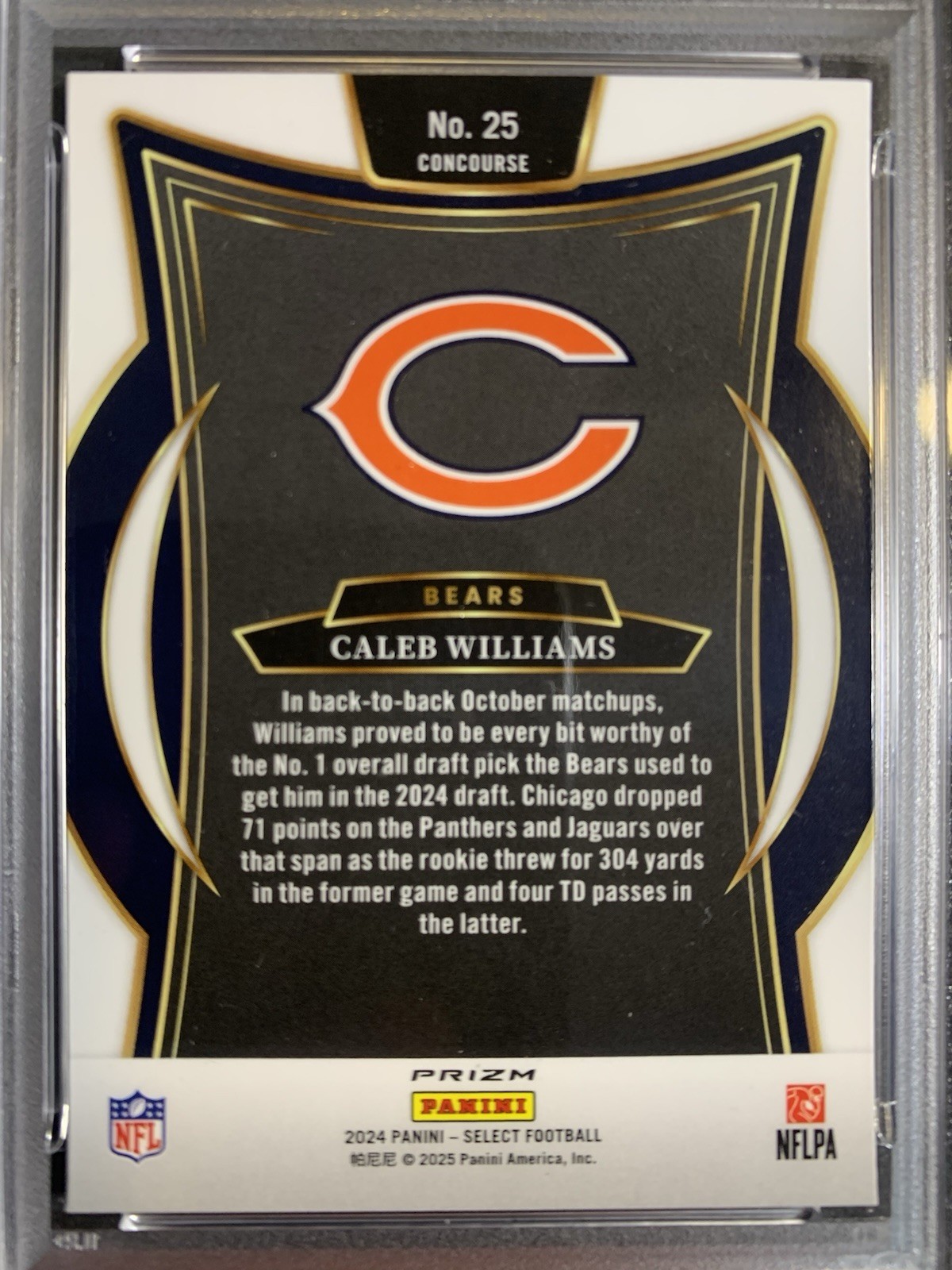 2024 Select Concourse Caleb Williams #25 Black & Green Shock (RC) PSA 10 GEM view 4