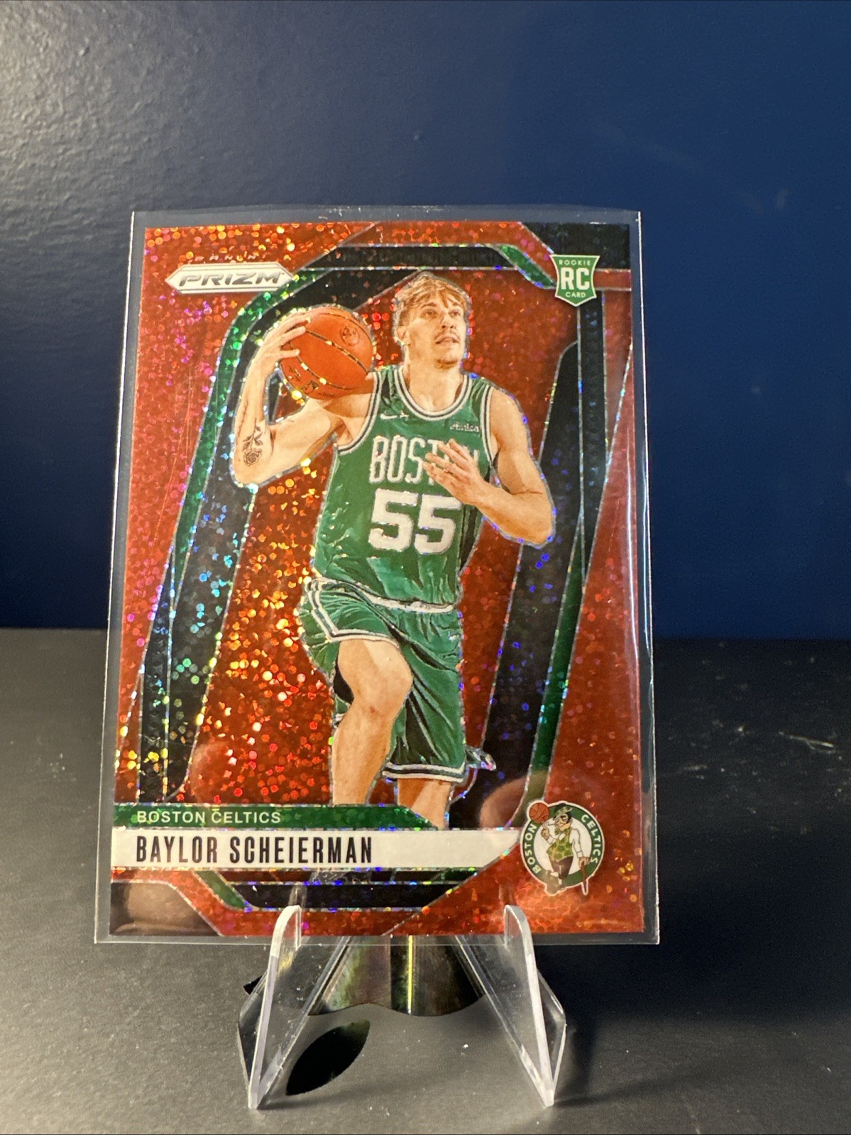 Baylor Scheierman 2024-25 Panini Prizm - #236 Red Sparkle Prizm (RC) SP Celtics