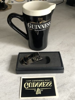 Guinness Kanne Büroklammer in Box und Tattoo Guinness Sammlerstücke
